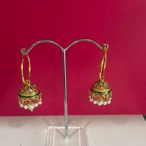 Elegant Gold and White Jhumka Earrings